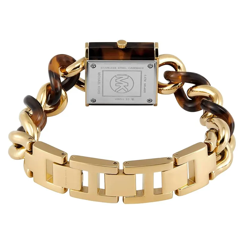 Michael Kors Chain Lock Tortoiseshell Acetate Chain Ladies Watch- MK4808